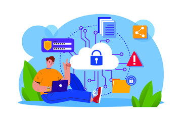Cloud data security Illustration concept. Flat illustration isolated on white background.