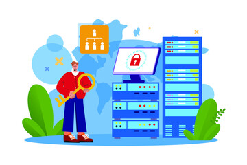 Server Data Security Illustration concept. Flat illustration isolated on white background.