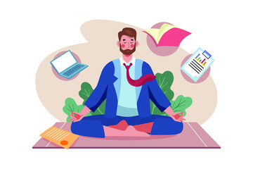 Businessman doing meditation Illustration concept. Flat illustration isolated on white background.