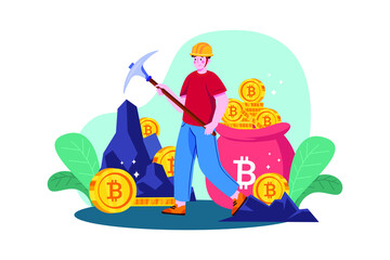 Cryptocurrency Mining Illustration concept. Flat illustration isolated on white background.