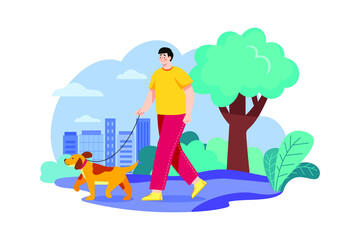 Man going on a morning walk with his dog