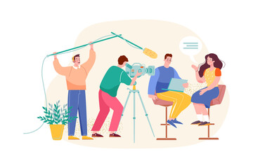 People recording conference podcast