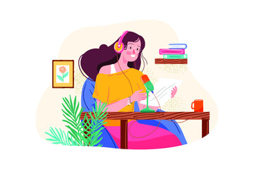 Woman reading podcast script