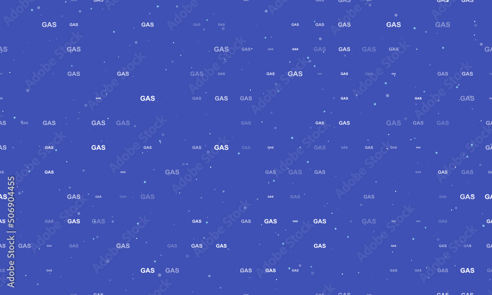 Poster seamless background pattern of evenly spaced white gas text symbols of different sizes and opacity. 