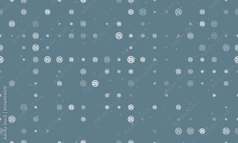 Poster seamless background pattern of evenly spaced white no photo symbols of different sizes and opacity. 