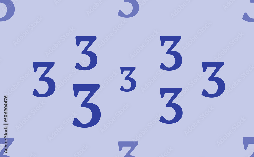 Poster seamless pattern of large isolated blue number three symbols. the pattern is divided by a line of el