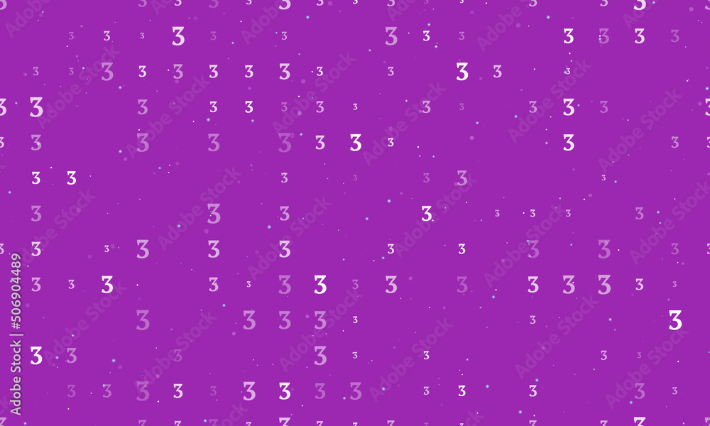 Poster seamless background pattern of evenly spaced white number three symbols of different sizes and opaci