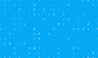Seamless background pattern of evenly spaced white astrological mercury symbols of different sizes and opacity. Vector illustration on light blue background with stars