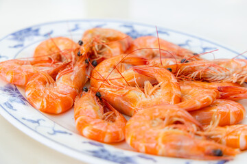 Boiled shrimp on the dish