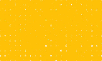 Seamless background pattern of evenly spaced white gas symbols of different sizes and opacity. Vector illustration on amber background with stars