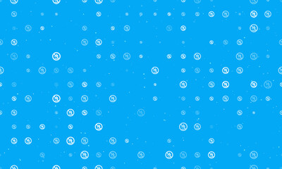 Fototapeta na wymiar Seamless background pattern of evenly spaced white no gas symbols of different sizes and opacity. Vector illustration on light blue background with stars