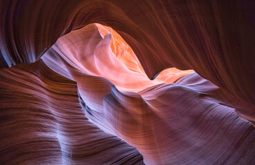 Lower Antelope Canyon from the inside, curved colorful  sandstone rocks, Arizona, USA
