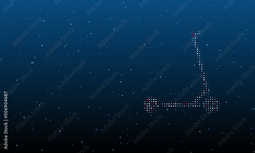 Poster on the right is the kick scooter symbol filled with white dots. background pattern from dots and cir