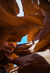 Lower Antelope Canyon from the inside, curved colorful  sandstone rocks, Arizona, USA