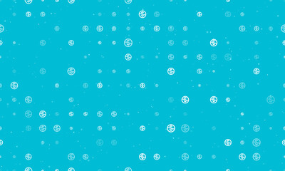 Fototapeta na wymiar Seamless background pattern of evenly spaced white no dollar symbols of different sizes and opacity. Vector illustration on cyan background with stars