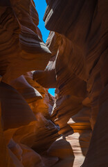 Lower Antelope Canyon from the inside, curved colorful  sandstone rocks, Arizona, USA