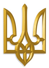 Golden Ukrainian trident symbol Trizub - 3D rendering - obrazy, fototapety, plakaty
