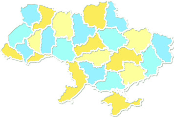 Stylized Blue and yellow map of Ukraine with regions - Vector illustration