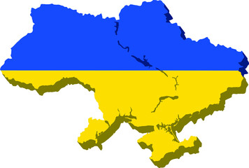 Map of Ukraine 3D in the colors of the Ukrainian flag - Vector Illustration