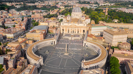 Aerial view of Papal Basilica of Saint Peter in the Vatican located in Rome, Italy, before a weekly...