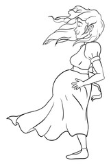 Pregnant woman in outlines, standing and feeling the breeze, Vector illustration