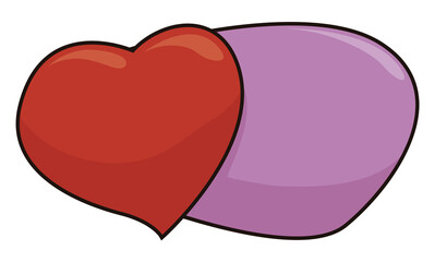 Purple sign template together a red heart in cartoon style, Vector illustration