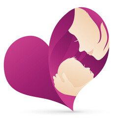 Heart shape with beautiful mom with her newborn child, Vector illustration