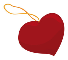Close-up view of heart shaped keychain with golden cord, Vector illustration