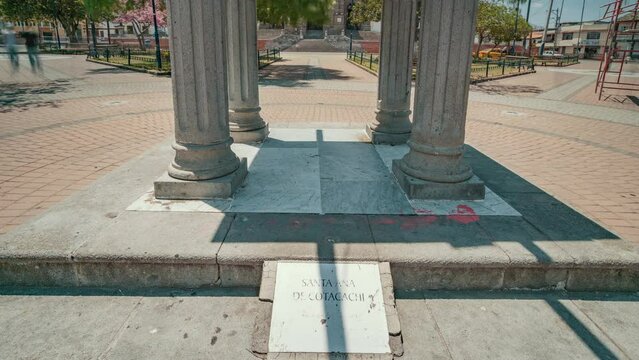 4K Timelapse Sequence of Cotacachi, Ecuador - A monument in Cotacachi with the shadows motion alignment during the equinox day