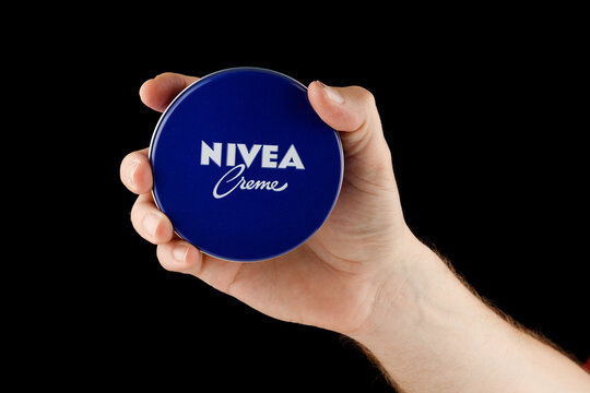 LVIV, UKRAINE - May 13, 2022: Nivea Creme in hand