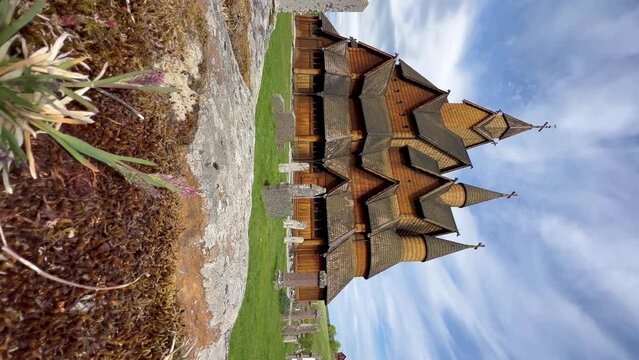 Heddal Stave Church Norway's largest stave church built in 13th century. Vertical video.