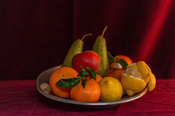 Fruit on a Silver Plate with Candle