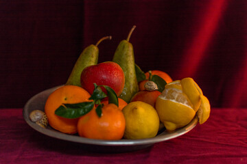 Fruit on a Silver Plate with Candle