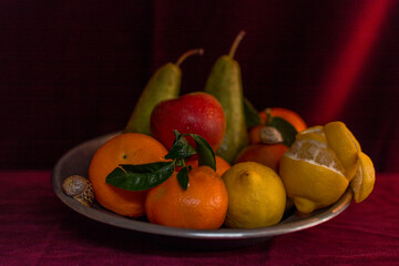 Fruit on a Silver Plate with Candle