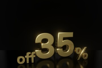 35 percent off 3D illustration in gold with black background and copy space