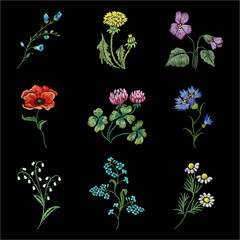 Stitch embroidery wild flowers. - 506906238