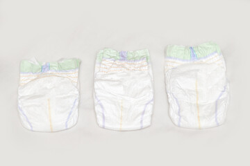 Set of disposable soft new baby diapers