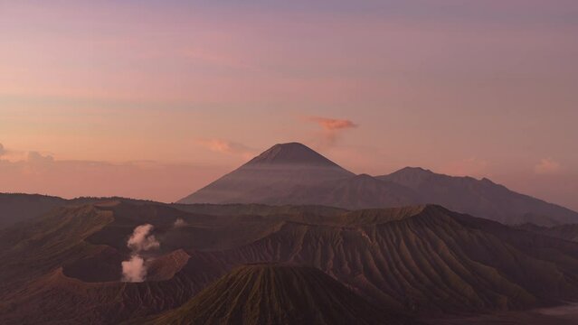 4K Timelapse Sequence of Bromo Tengger Semeru National Park, Indonesia - The Mount Bromo volcano during the sunrise