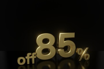 85 percent off 3D illustration in gold with black background and copy space