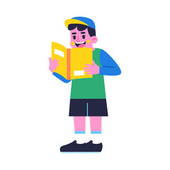 Happy boy character holding a book Back to school Vector illustration