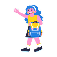 Happy girl holding a bag Back to school Vector illustration