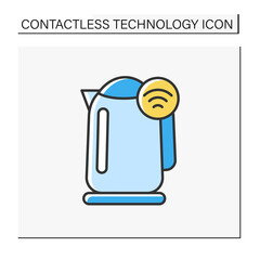 Modern technology color icon. Wireless controlling electric kettle. Contactless technology concept. Isolated vector illustration