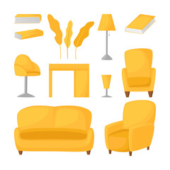 Interior colorful furniture flat style vector isolated illustration