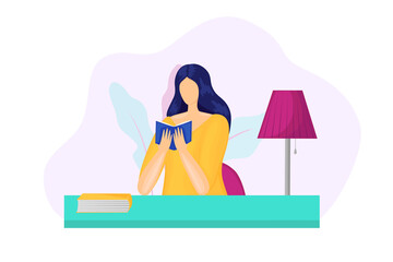 Woman is sitting and reading a book concept