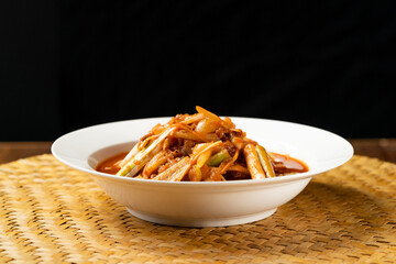 Northeast local specialty cold salad - scallion mixed with yellow clams