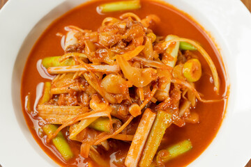 Northeast local specialty cold salad - scallion mixed with yellow clams