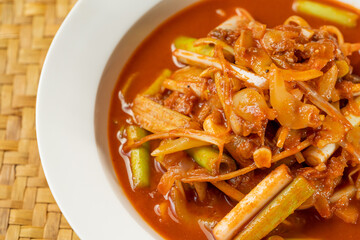 Northeast local specialty cold salad - scallion mixed with yellow clams