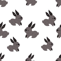 seamless pattern with rabbits, pattern with cute grey bunny 