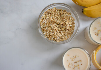 Yogurt, banana, oatmeal, healthy breakfast smoothie