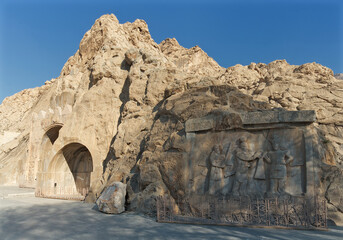Taq-e Bostan or also Arch of the Garden, large reliefs carved into the rock  from the era of the...
